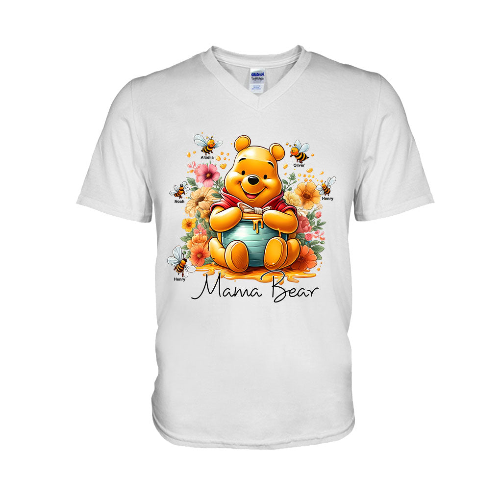 Personalized Mama Bear T-Shirt & Hoodie with Floral Design for Mom