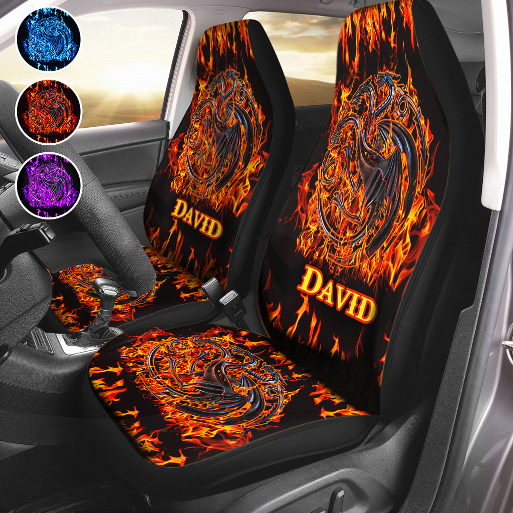 Personalized Fire Dragons Seat Covers Custom Name Gift for Car