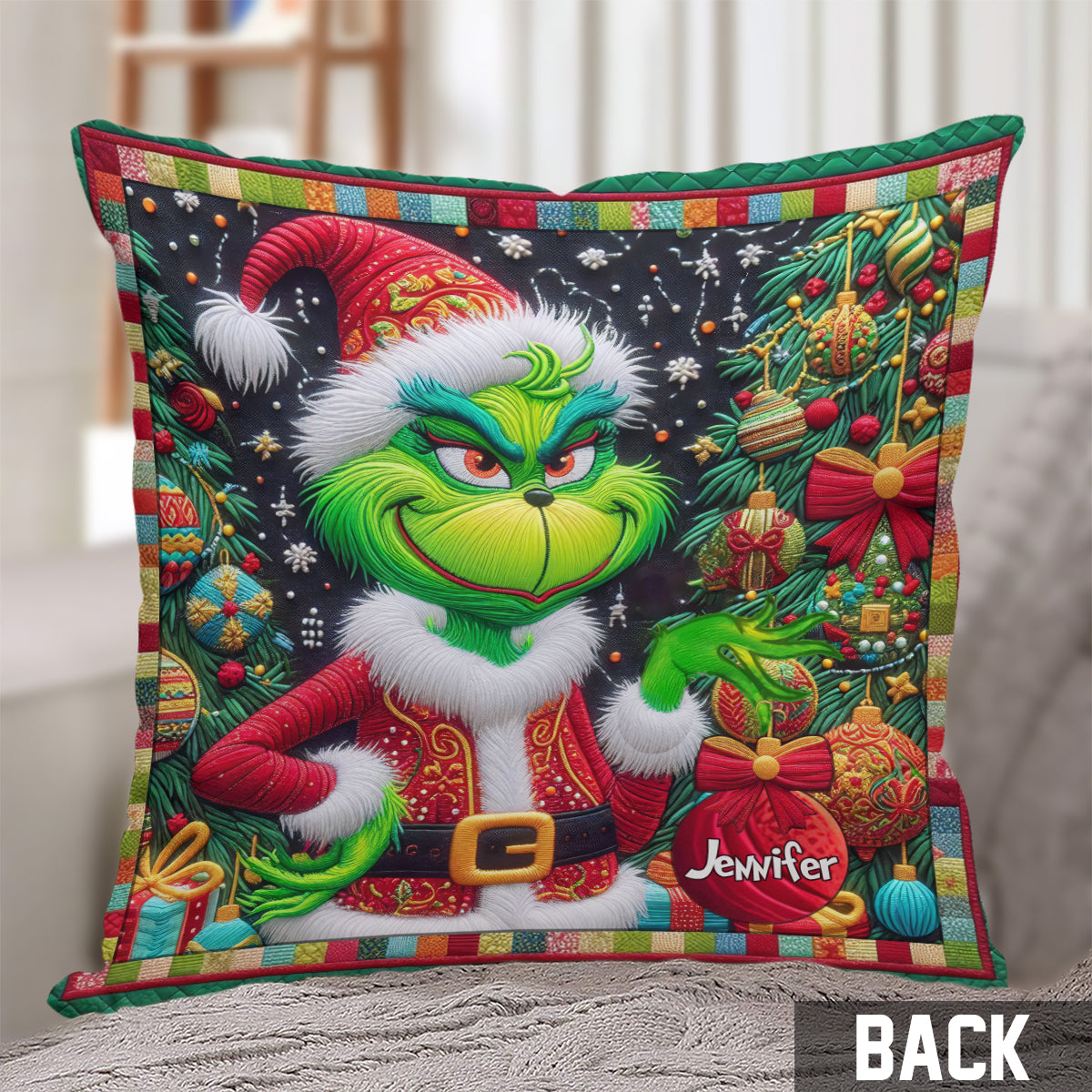 Personalized Grinchmas Throw Pillow Christmas Gift for Kids