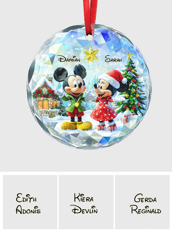 Personalized Round Glass Christmas Ornament with Couple Design
