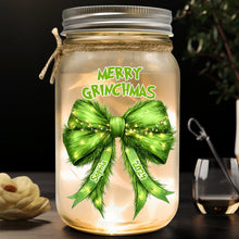 Load image into Gallery viewer, Personalized Grinchy Mason Jar Light Christmas Decor Gift
