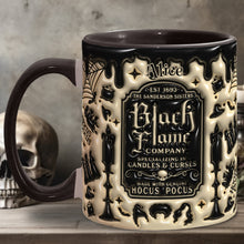 Load image into Gallery viewer, Personalized Black Flame Company Accent Mug Custom Name Halloween Gift
