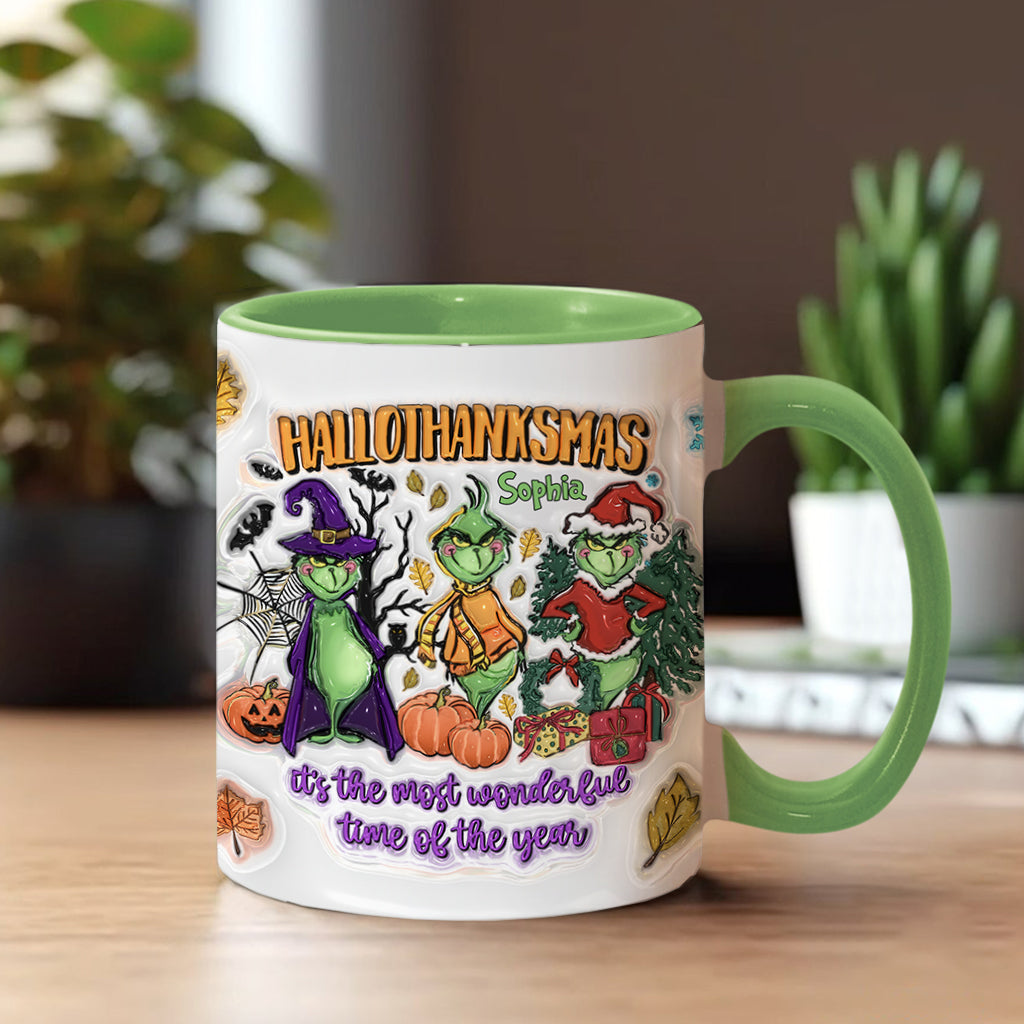 Personalized Hallothanksmas Accent Mug Custom Name Gift for Christmas