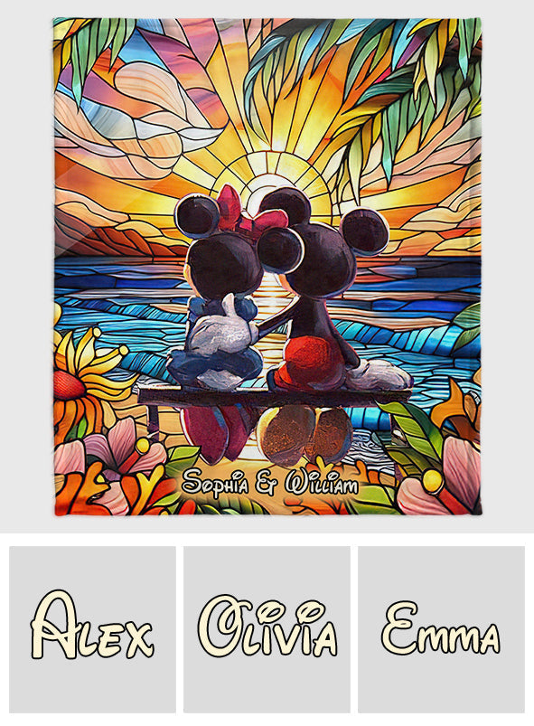 Personalized Romantic Sunset Mouse Blanket Custom Couple Gift