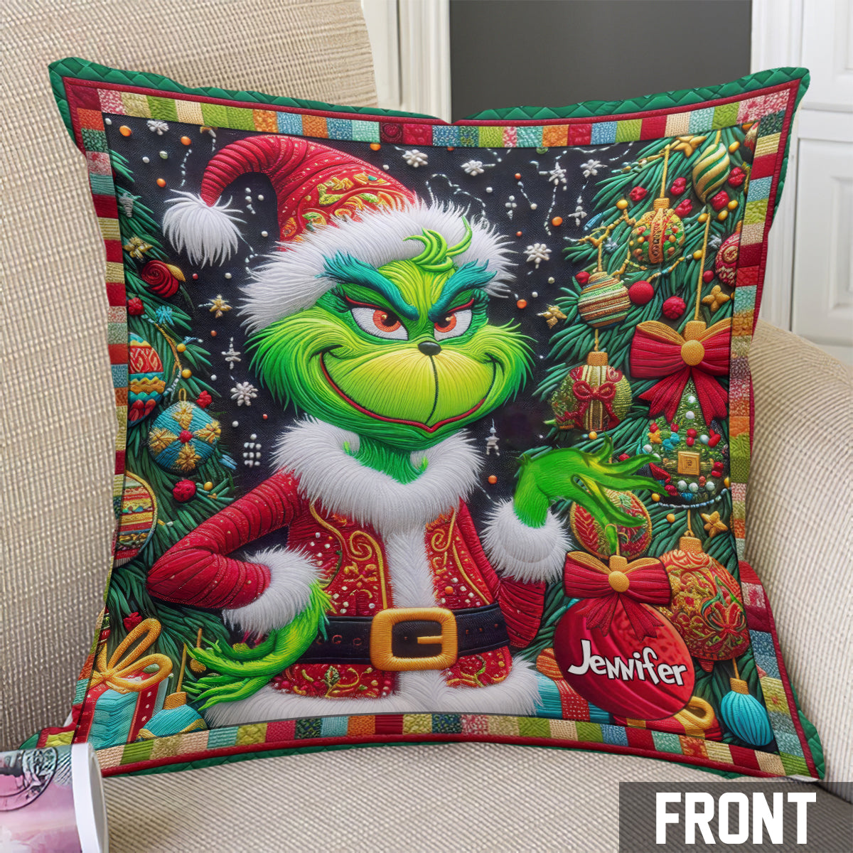 Personalized Grinchmas Throw Pillow Christmas Gift for Kids