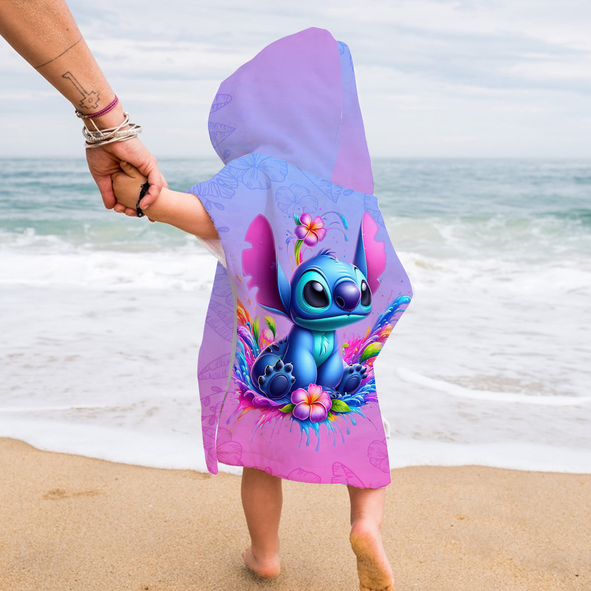 Personalized Kid Hooded Towel Poncho with Name for Beach Fun