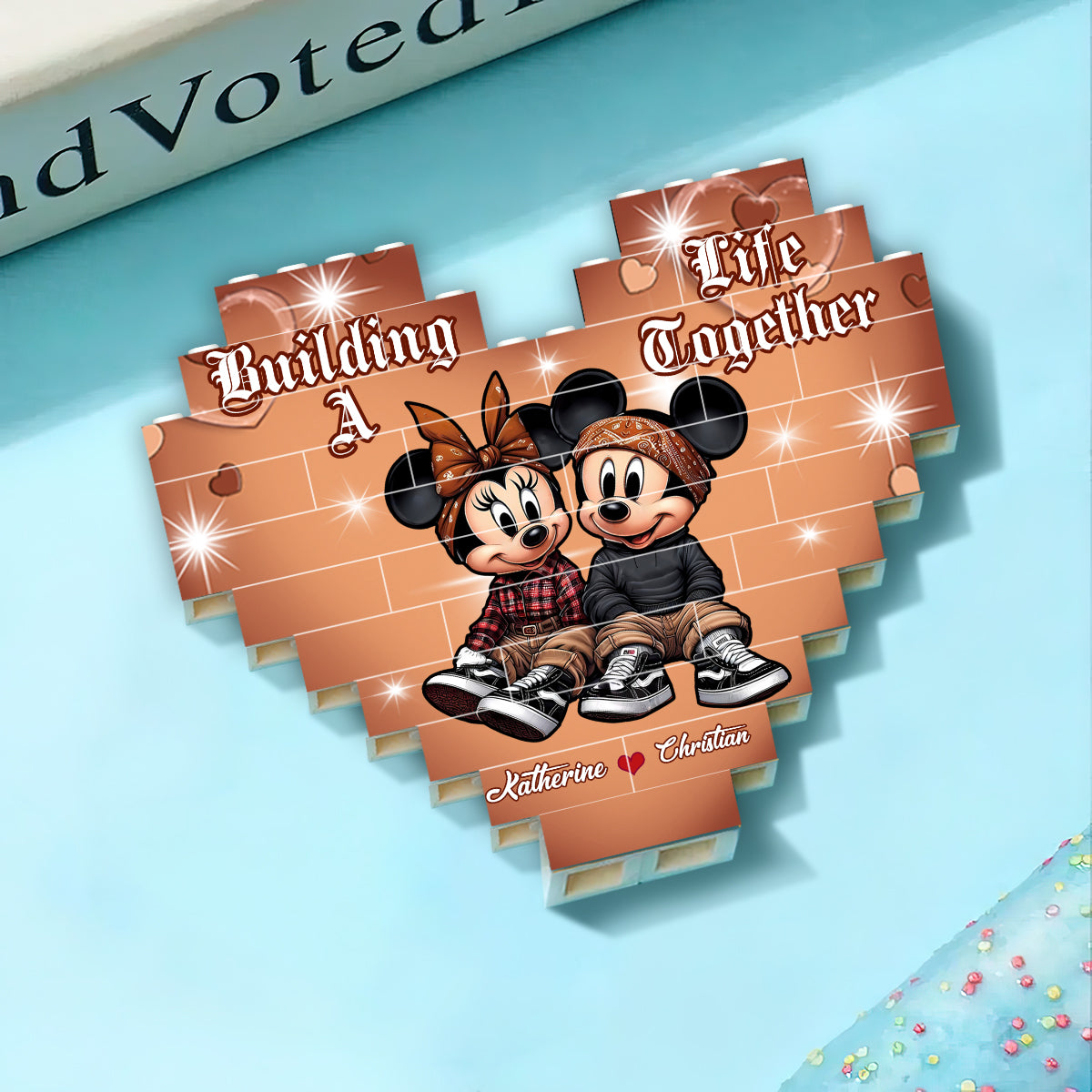 Personalized Heart Building Brick Blocks Custom Couple Gift for Wedding Anniversary
