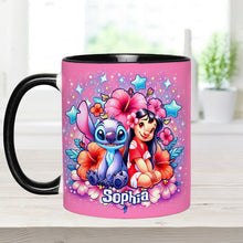 Load image into Gallery viewer, Personalized Pink Accent Mug with Ohana Bubble Flowers Design
