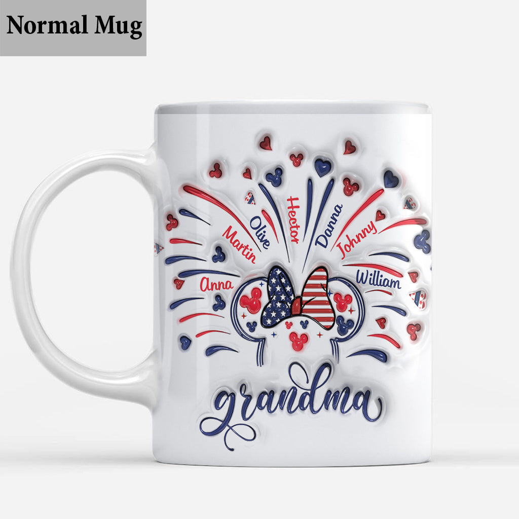 Personalized Firework Mouse Mug Custom Family Names Gift for Grandma
