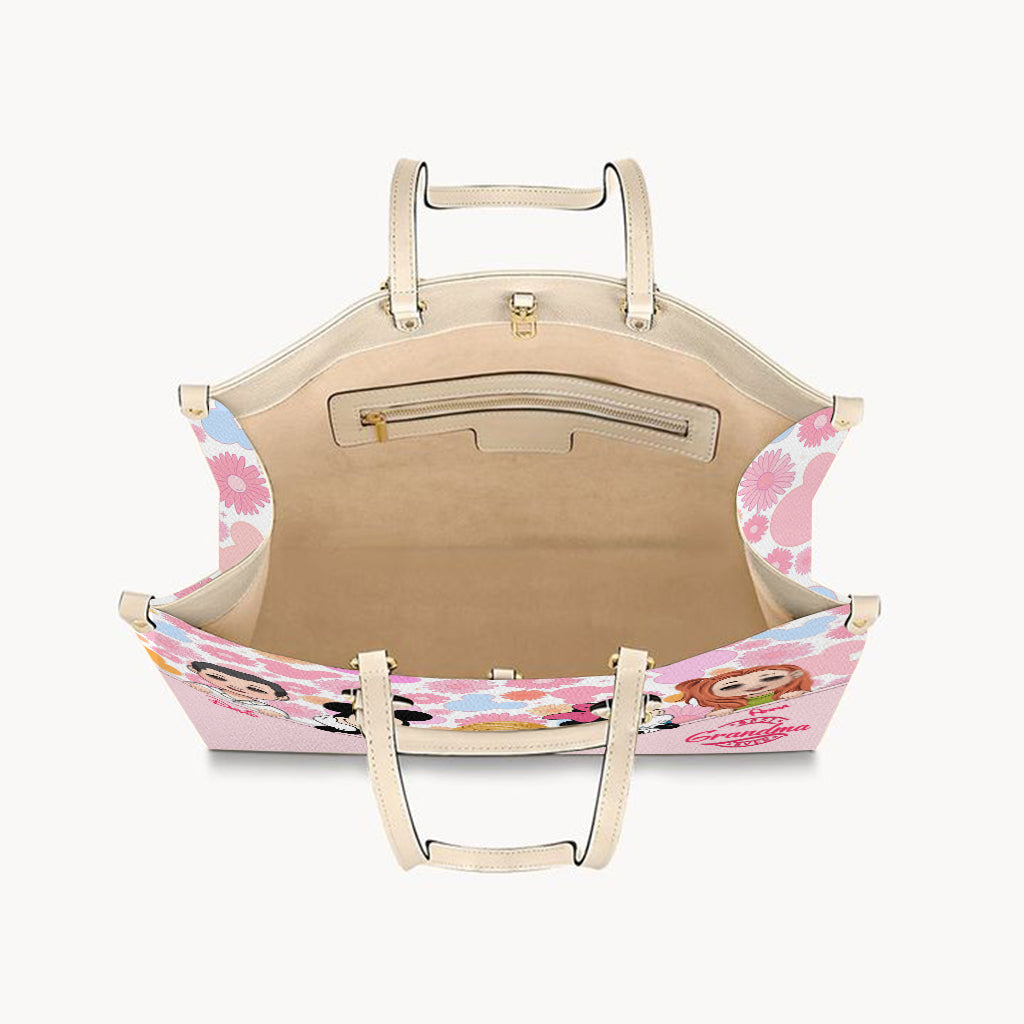 Personalized Leather Handbag Best Grandma Gift with Kids' Faces