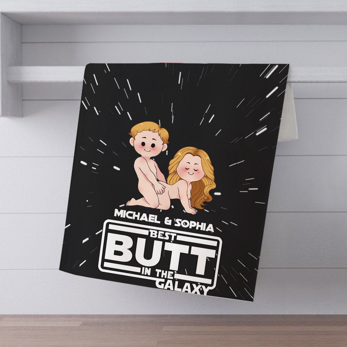 Personalized Funny Towel Gift for Couples Custom Name Best Butt in the Galaxy