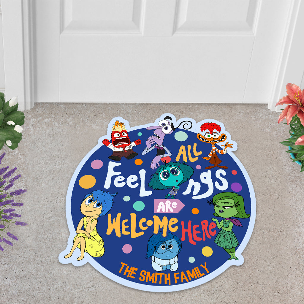 Personalized Shaped Doormat All Feelings Welcome Family Gift