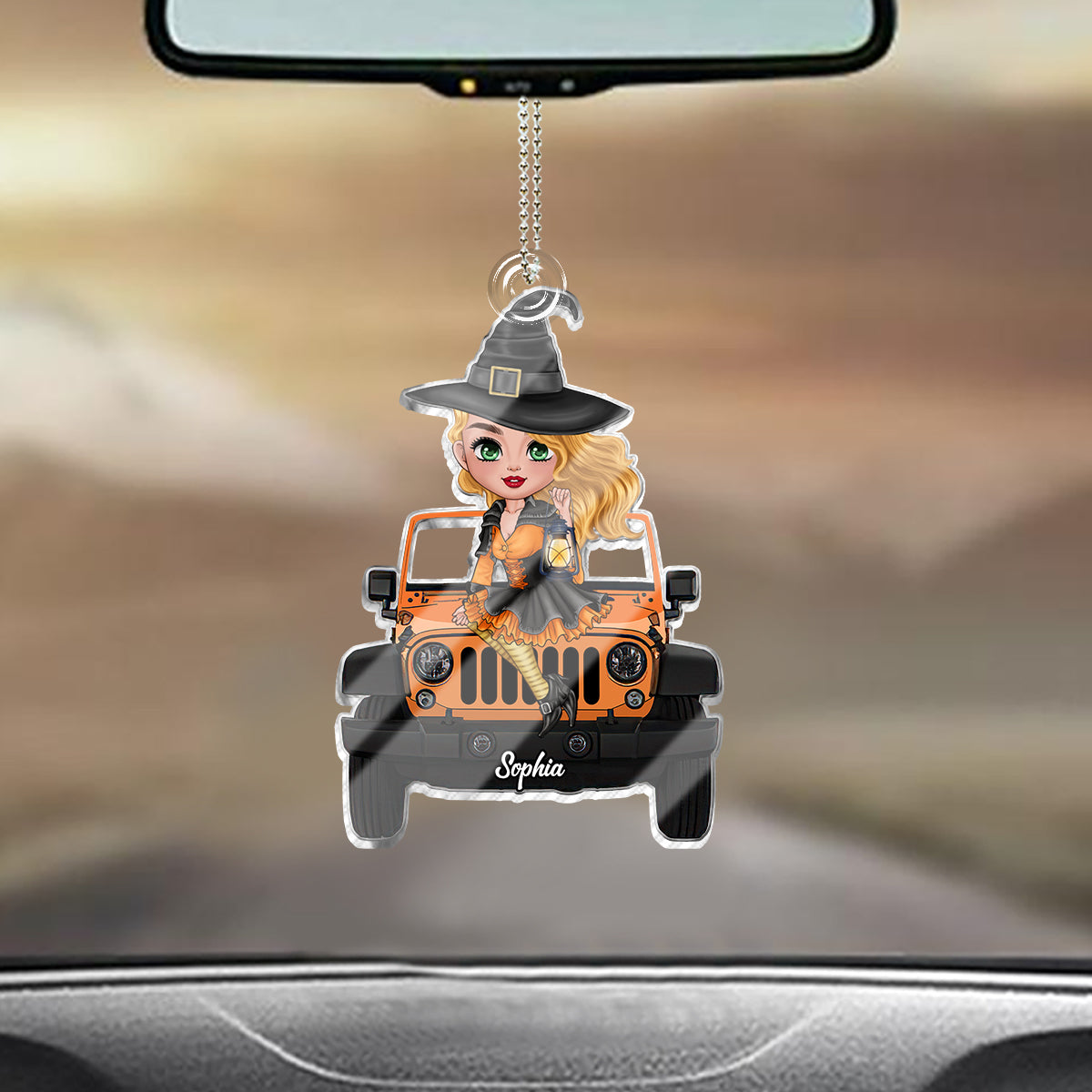 Personalized Witch Car Ornament Custom Shaped Gift for Halloween