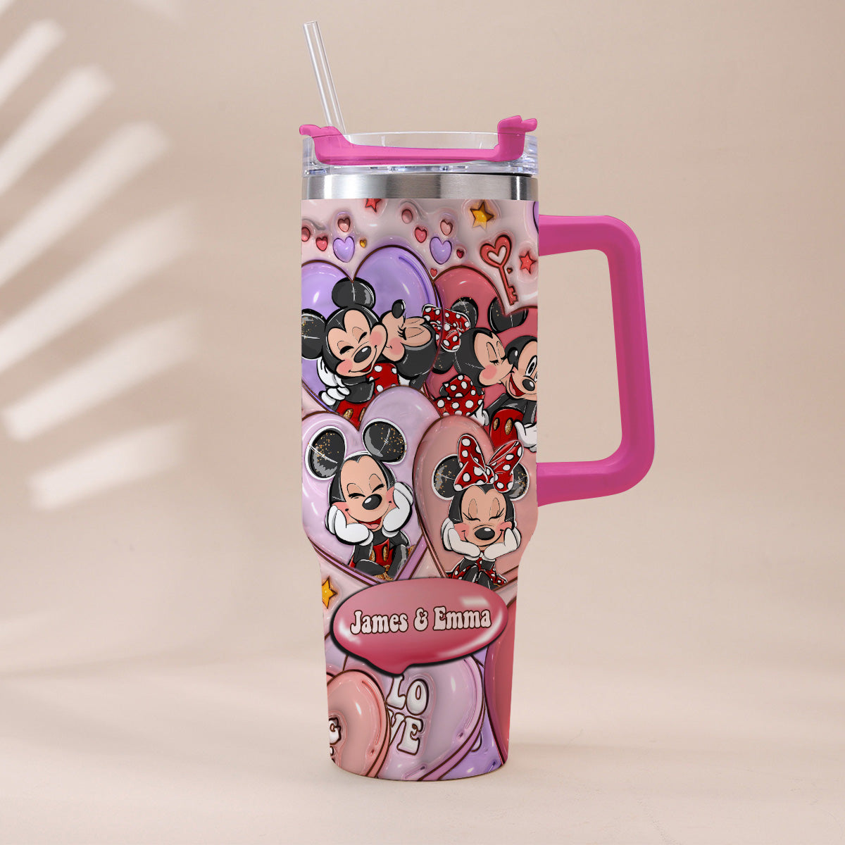 Personalized Mouse Ears Couple Tumbler with Handle for Engagement