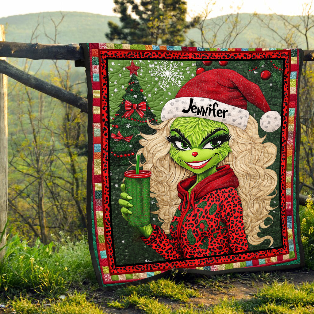Personalized Christmas Quilt with Green Lady Design for Unique Gifts