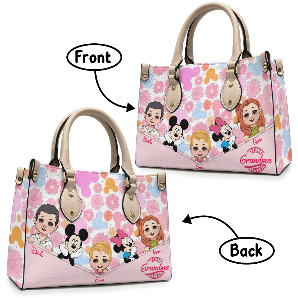 Personalized Leather Handbag Best Grandma Gift with Kids' Faces