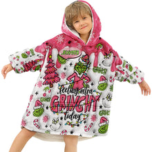 Load image into Gallery viewer, Personalized Grinchy Blanket Hoodie Custom Name Gift for Kids
