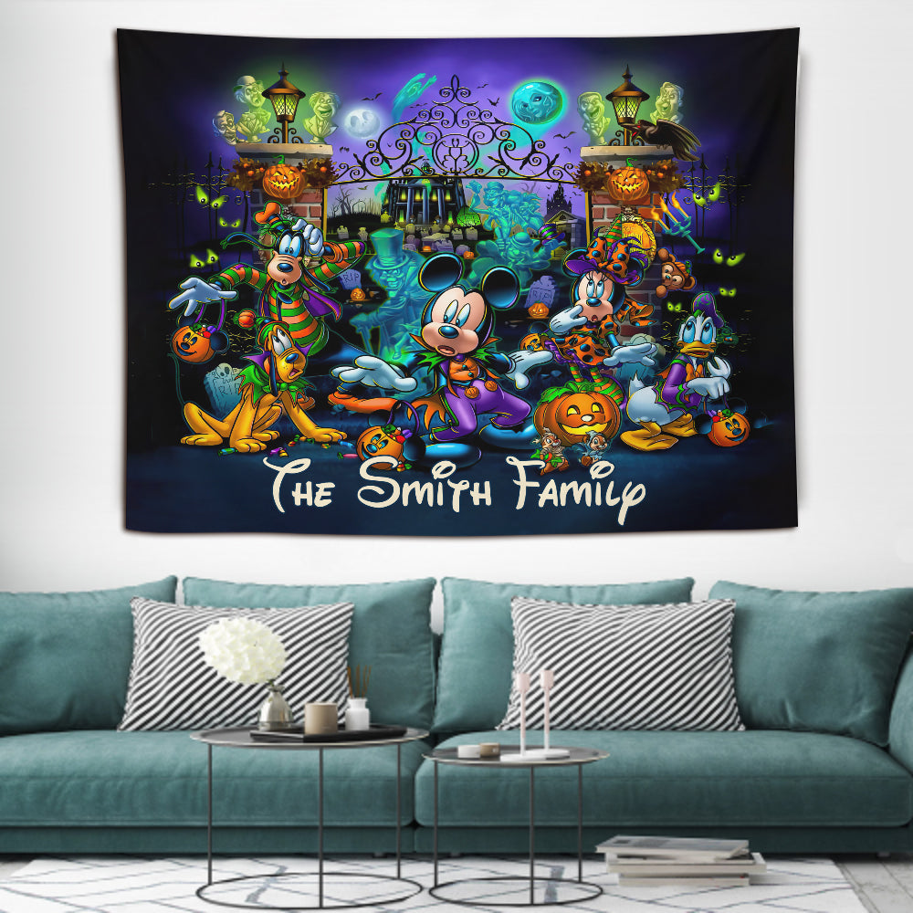 Personalized Halloween Mouse Wall Tapestry Custom Family Name Decor