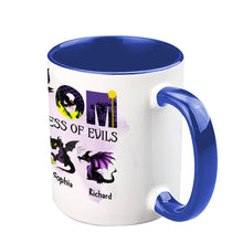 Load image into Gallery viewer, Personalized Two-Tone Accent Mug with 'Mistress of Evils' Design for Mom
