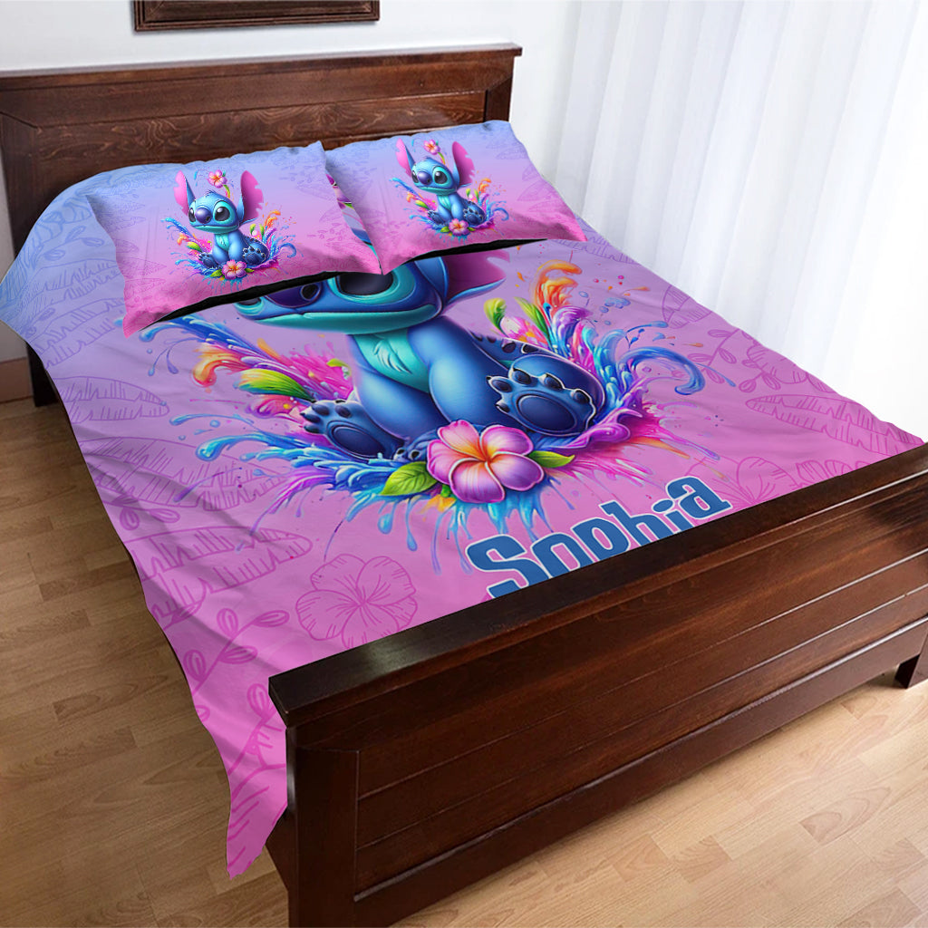 Personalized Blue Stitch Bedding Set Custom Name Gift Idea