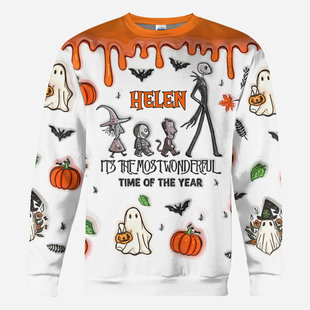 Personalized Autumn Skeleton All Over Shirt Custom Name Halloween Gift