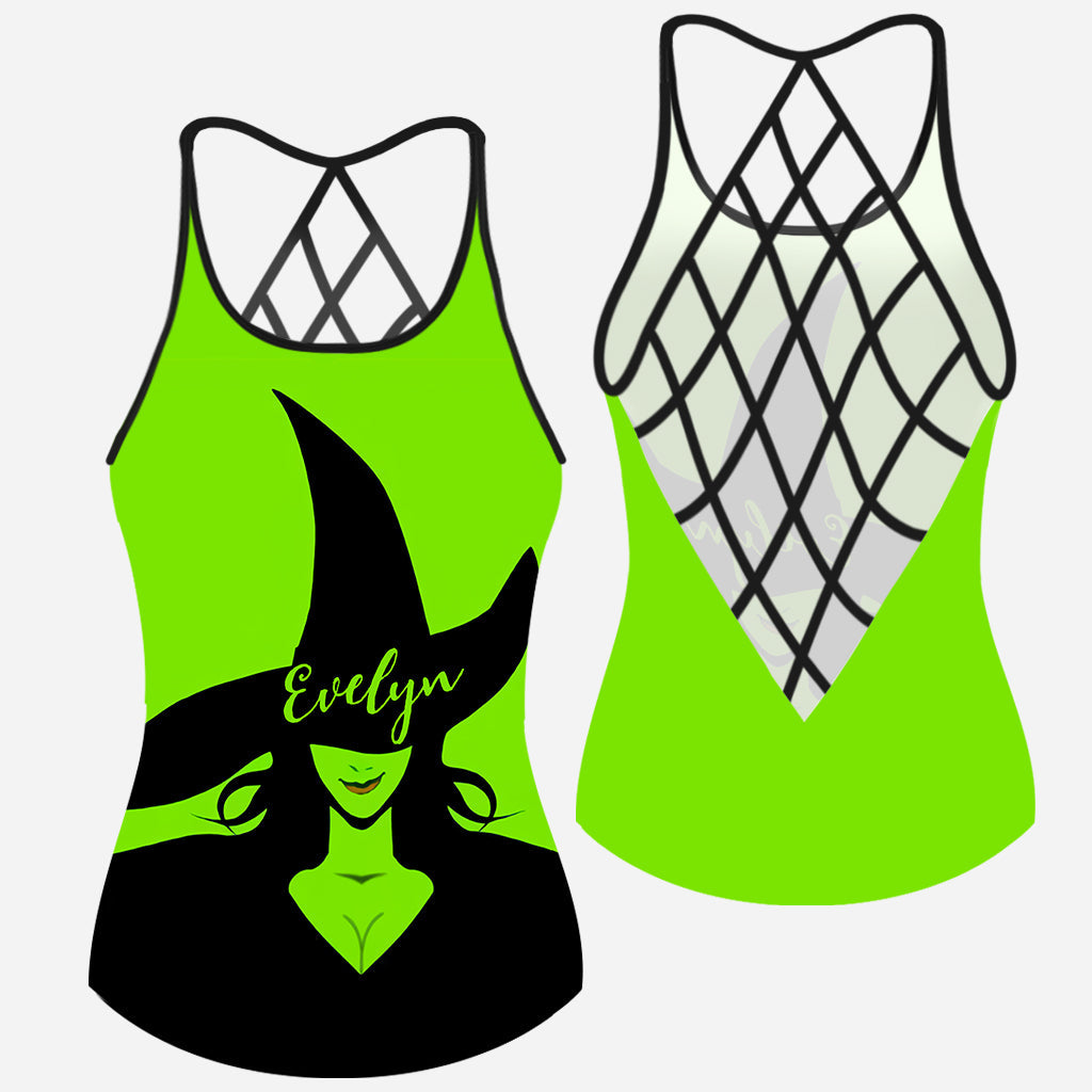 Personalized Witch Cross Tank Top with Custom Name for Halloween