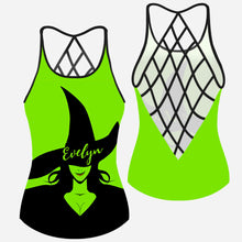 Load image into Gallery viewer, Personalized Witch Cross Tank Top with Custom Name for Halloween
