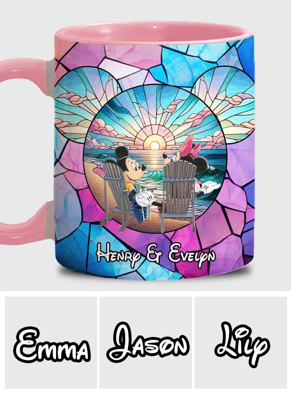 Personalized Ceramic Accent Mug with Sunset Design for Couples