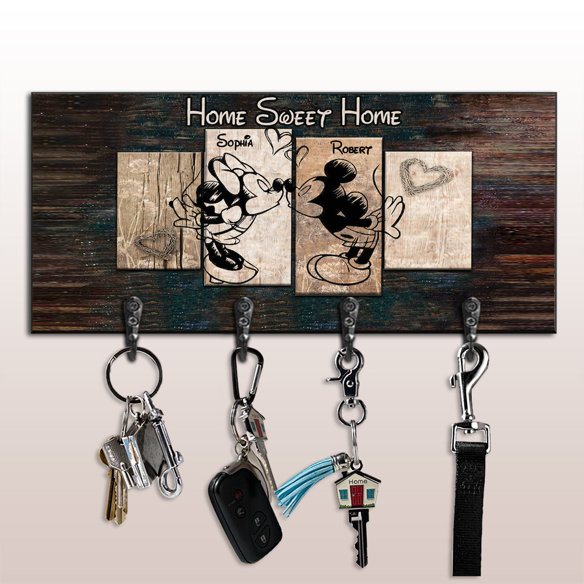 Personalized Home Sweet Home Key Rack Custom Name Gift