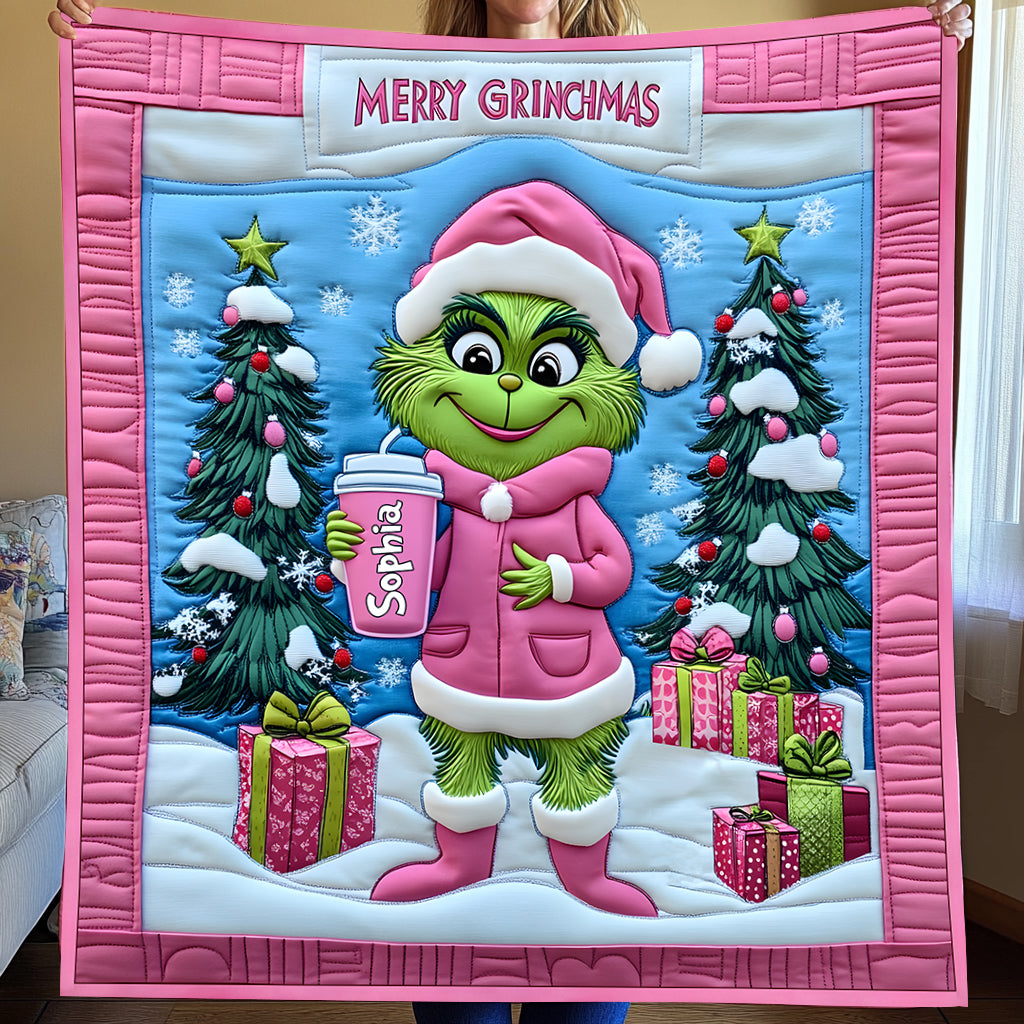 Personalized Grinch Christmas Quilt Custom Name Gift for Kids