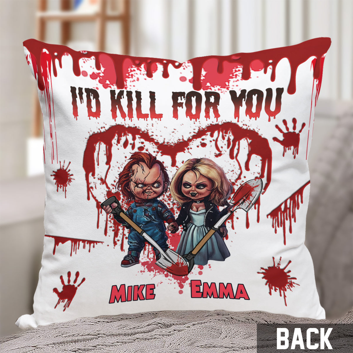 Personalized Horror Throw Pillow Custom Names Couples Gift