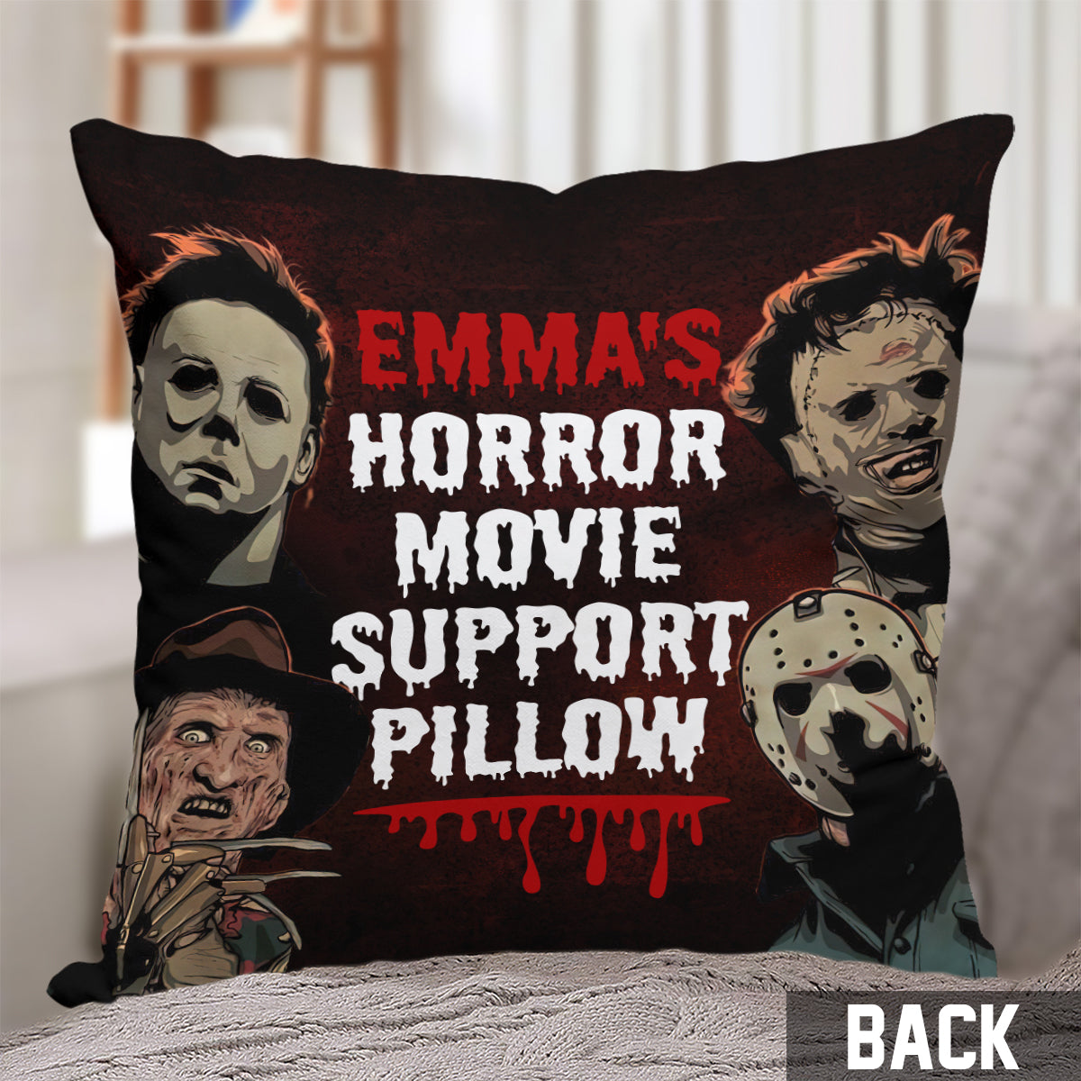 Personalized Horror Movie Support Pillow Custom Name Gift