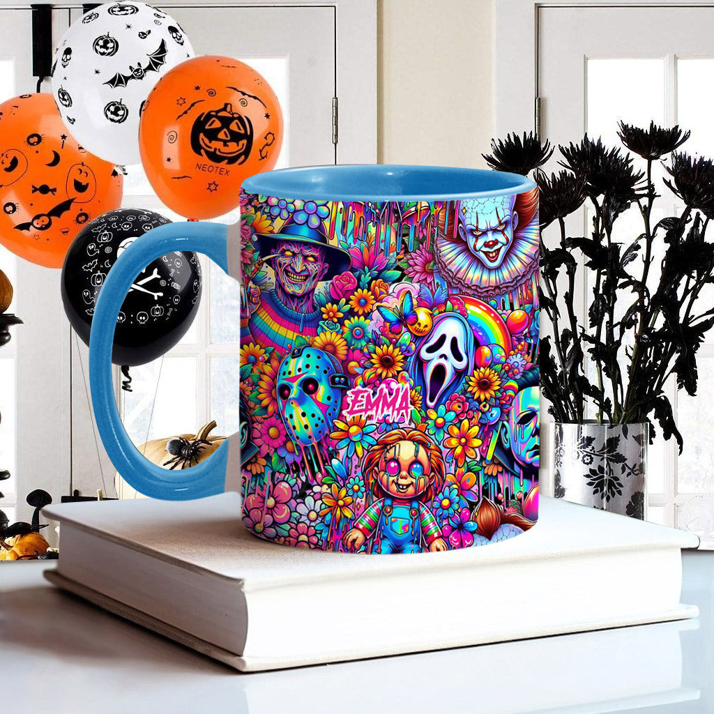 Personalized Colorful Horror Accent Mug with Custom Name - Perfect for Halloween