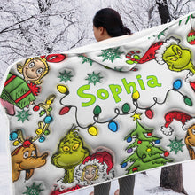 Load image into Gallery viewer, Personalized Christmas Hooded Blanket with Grinch &amp; Friends Gift for Kids
