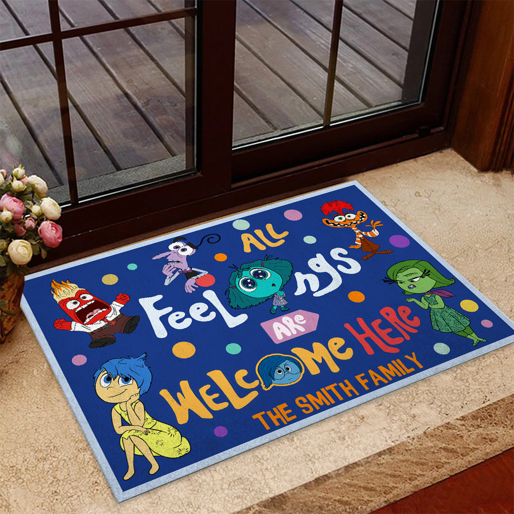 Personalized Doormat All Feelings Are Welcome Here for Family
