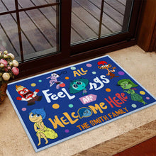 Load image into Gallery viewer, Personalized Doormat All Feelings Are Welcome Here for Family
