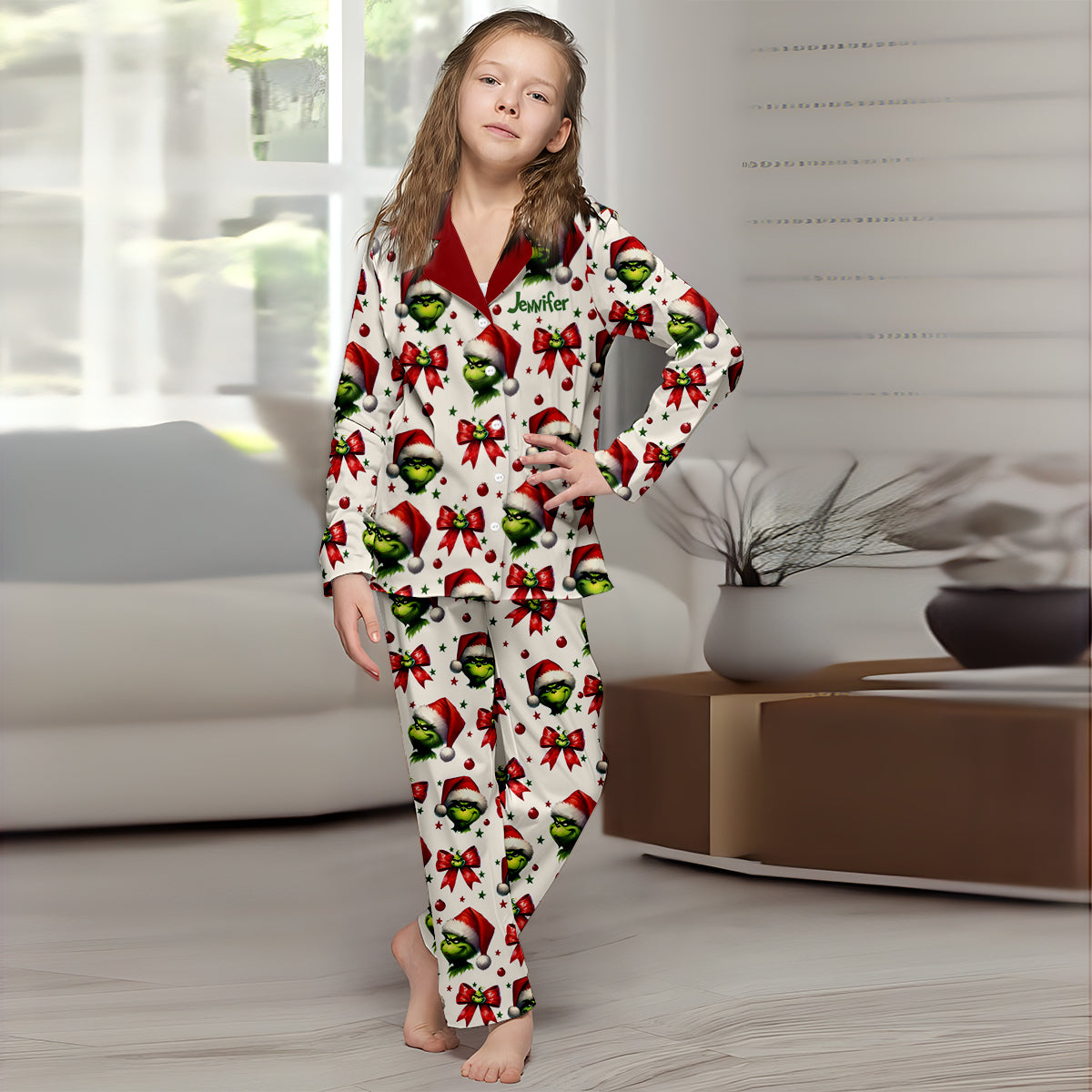 Personalized Grinchmas Button Down Pajamas for Christmas