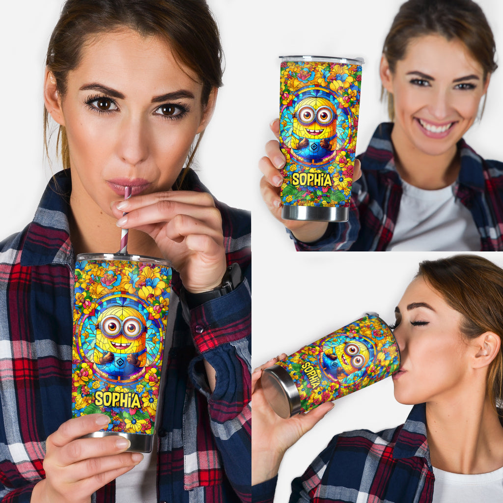 Personalized Happy Yellow Monster Tumbler Custom Name Gift for Kids