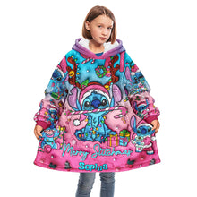 Load image into Gallery viewer, Personalized Merry Stitchmas Blanket Hoodie for Kids | Christmas Gift
