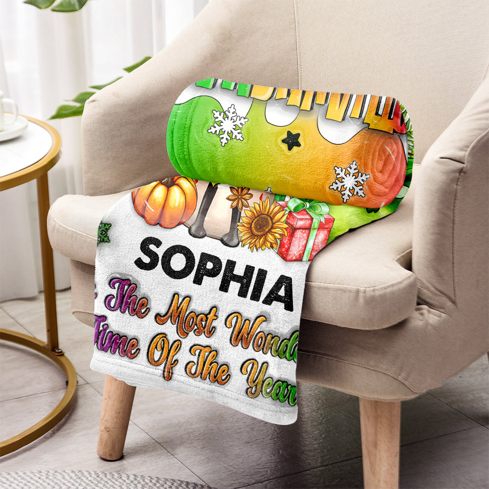 Personalized Hallothanksmas Blanket Custom Name Festive Gift
