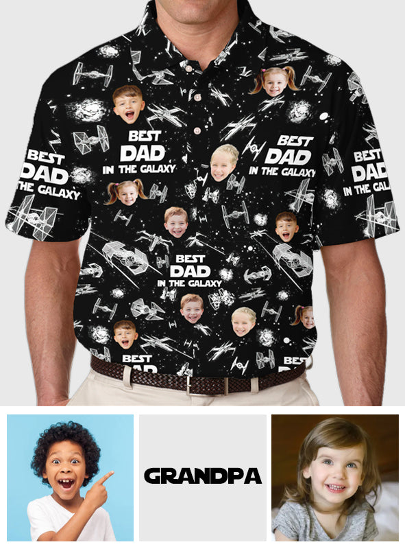 Personalized Space-Themed Polo Shirt for Dad with Custom Photo