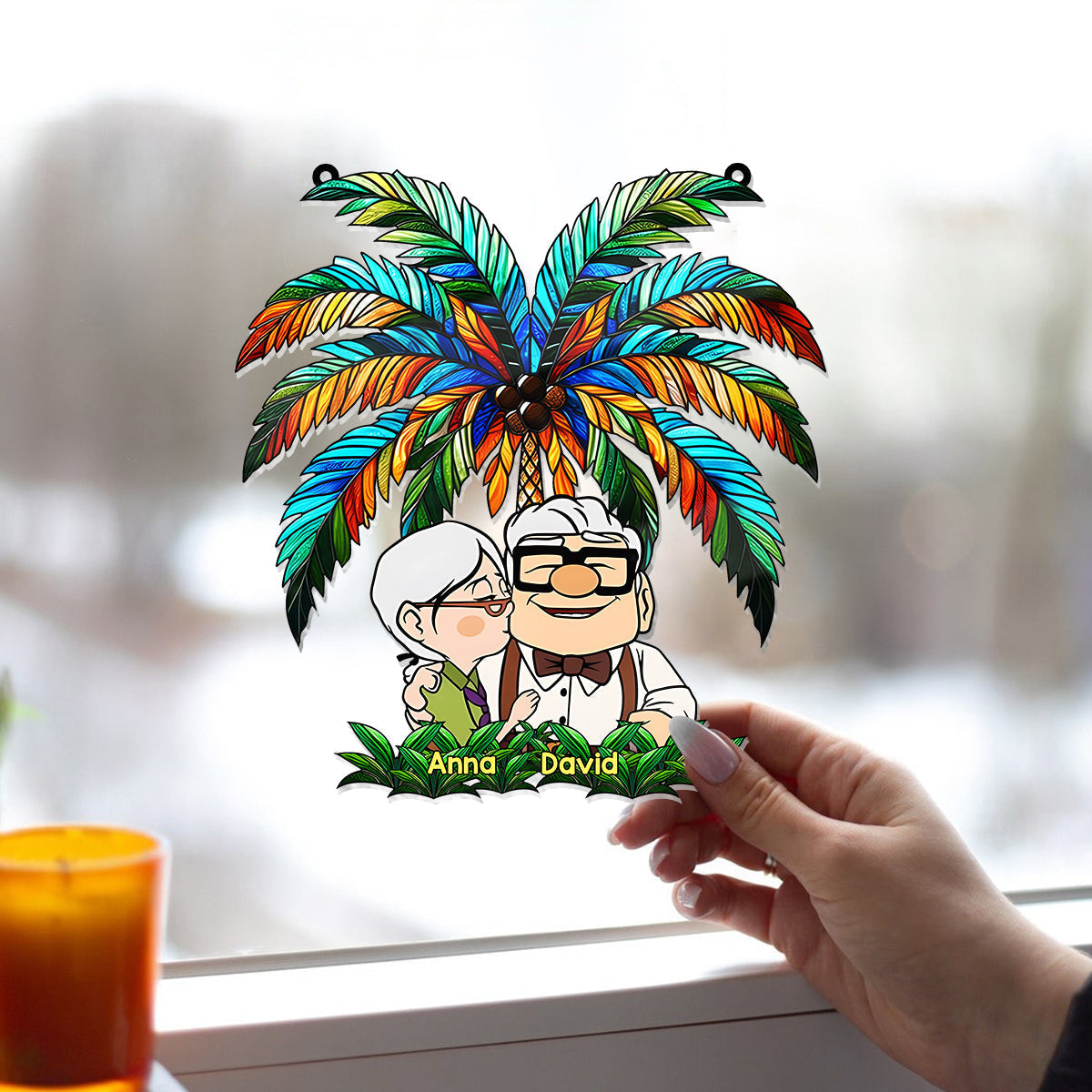 Personalized Palm Tree Suncatcher Ornament for Couples & Animal Lovers