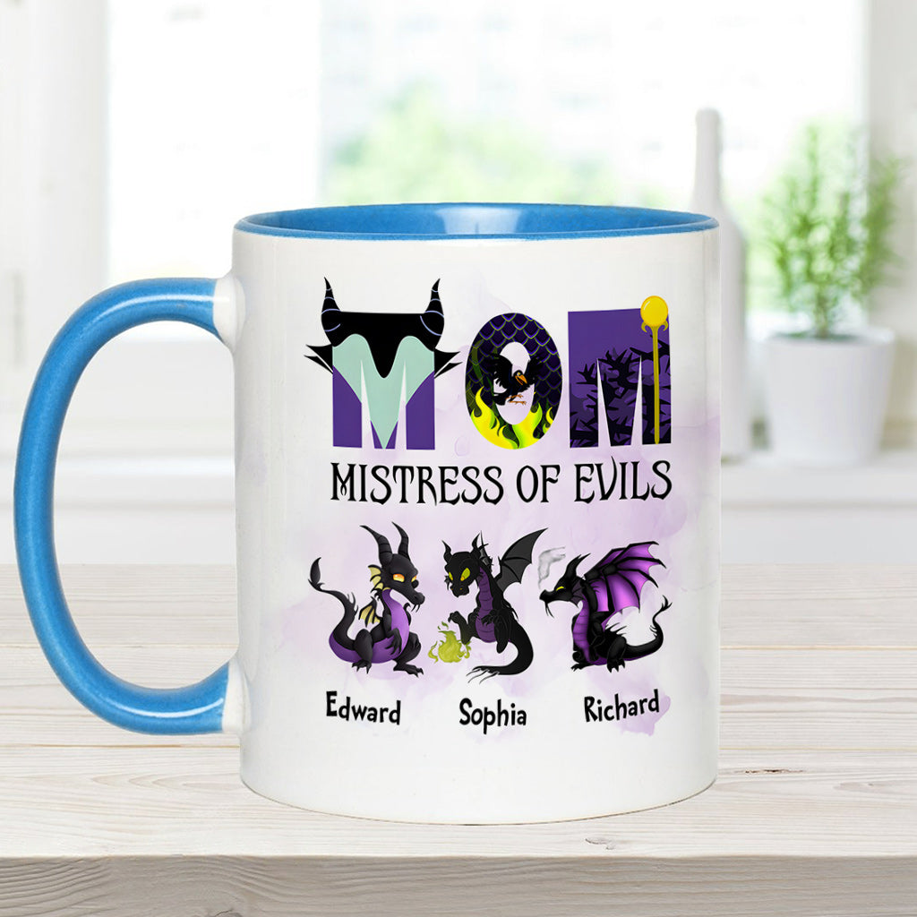 Personalized Two-Tone Accent Mug with 'Mistress of Evils' Design for Mom