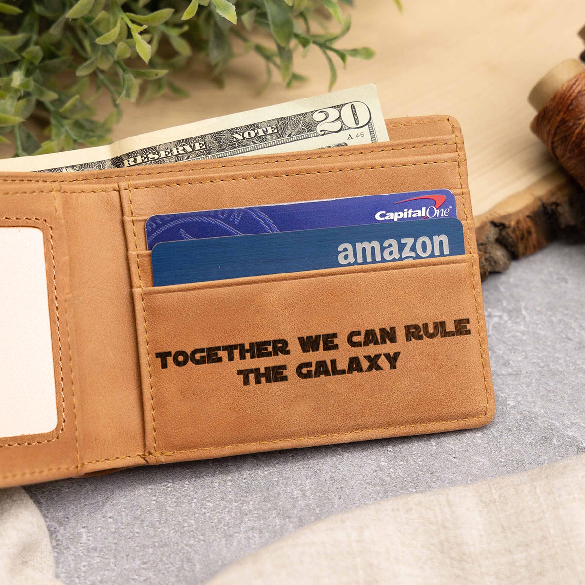 Personalized Leather Wallet Custom Name Star Wars Gift for Dad