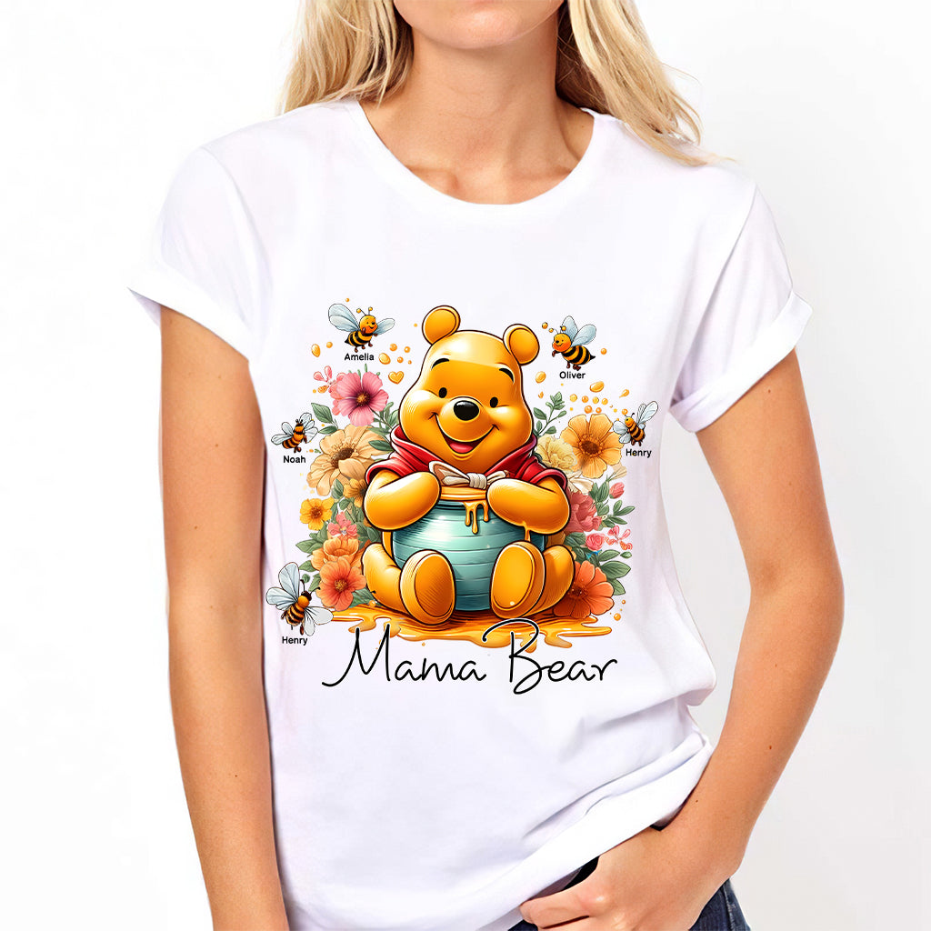 Personalized Mama Bear T-Shirt & Hoodie with Floral Design for Mom