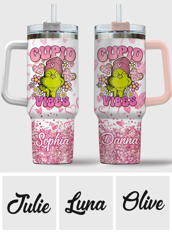 Personalized Cupid Vibes Tumbler with Handle for Christmas Gift
