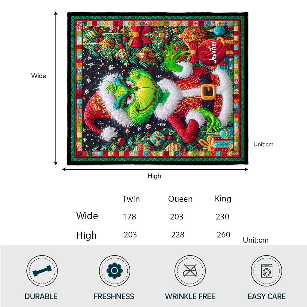 Personalized Grinchmas Quilt Holiday Gift for Kids & Family