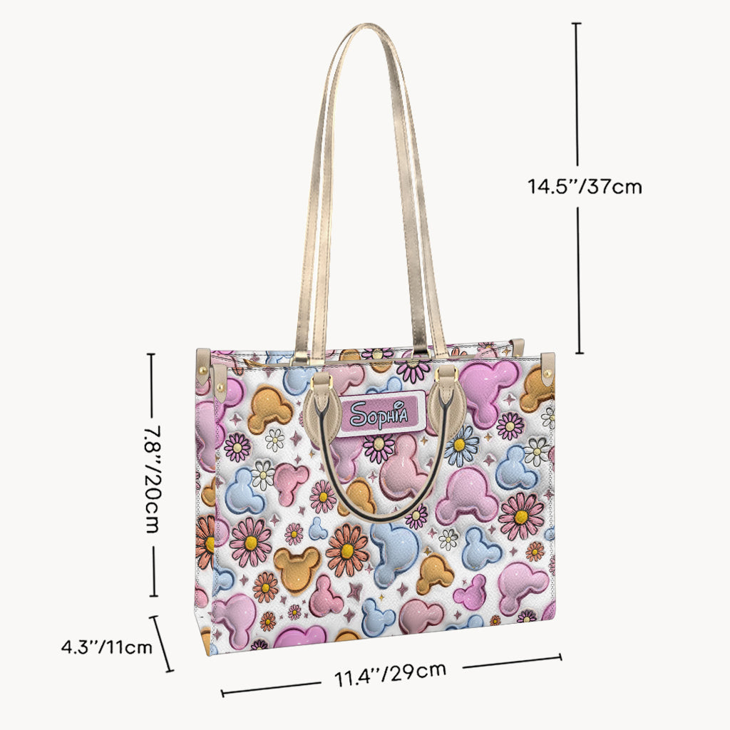 Personalized Leather Handbag with Disney Design for Her