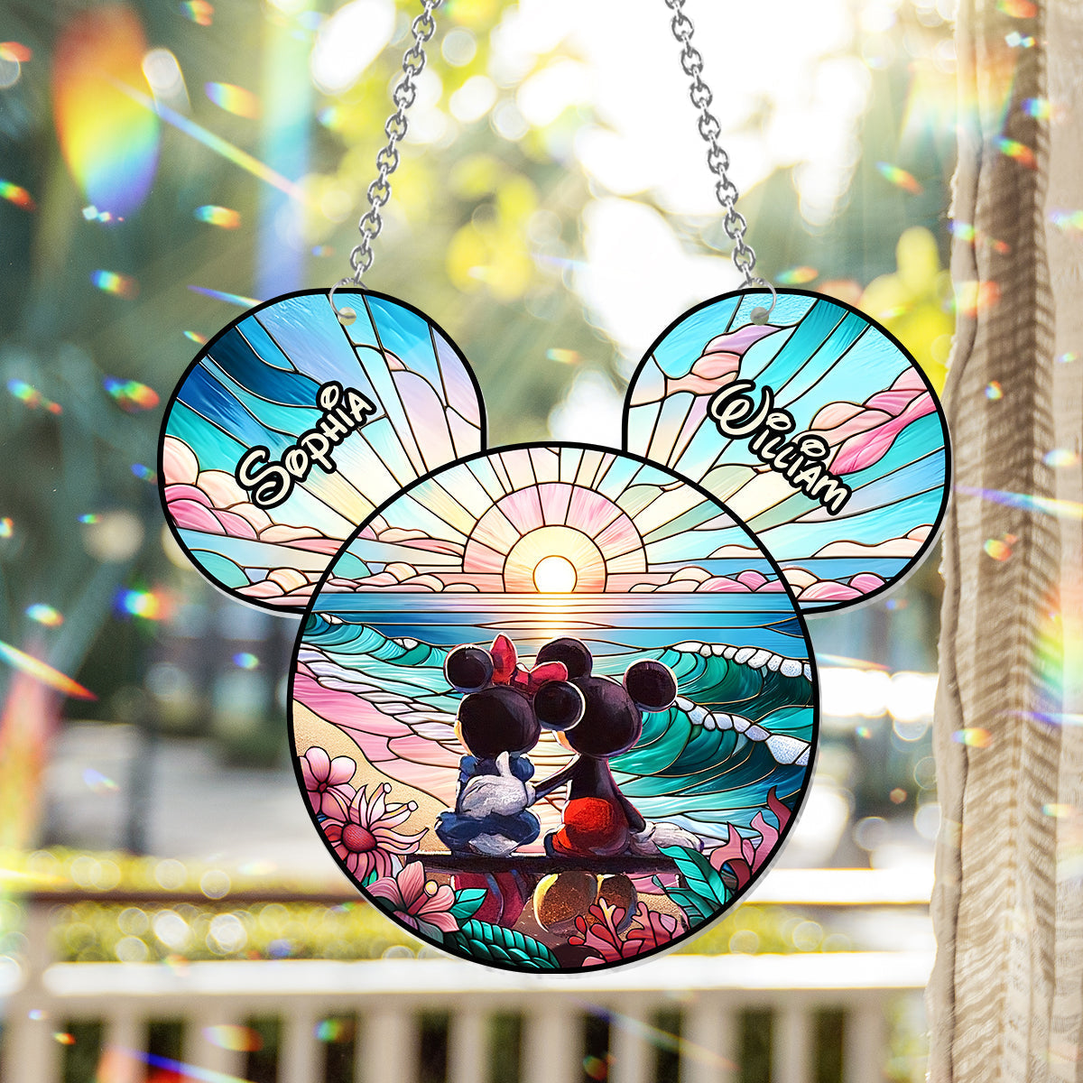 Personalized Sunrise Mouse Window Hanging Suncatcher Gift for Couples