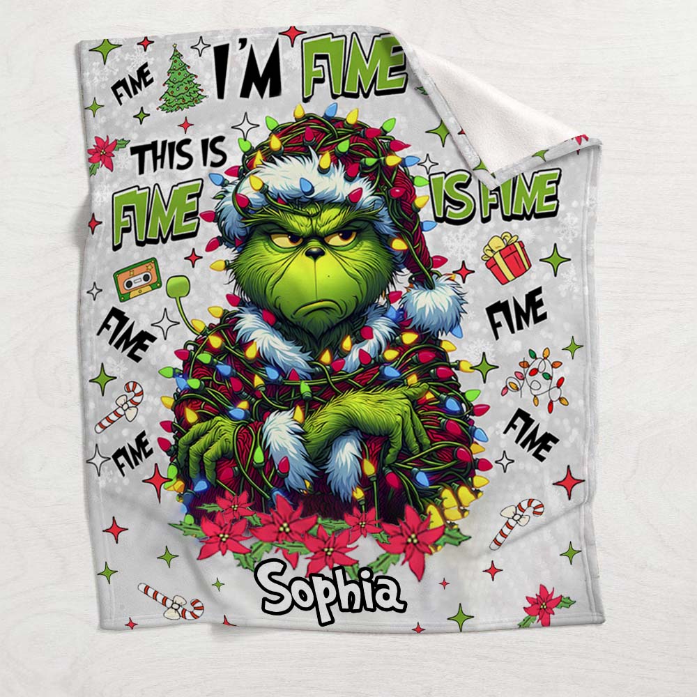 Personalized Grinch Christmas Blanket Custom Name Soft Gift